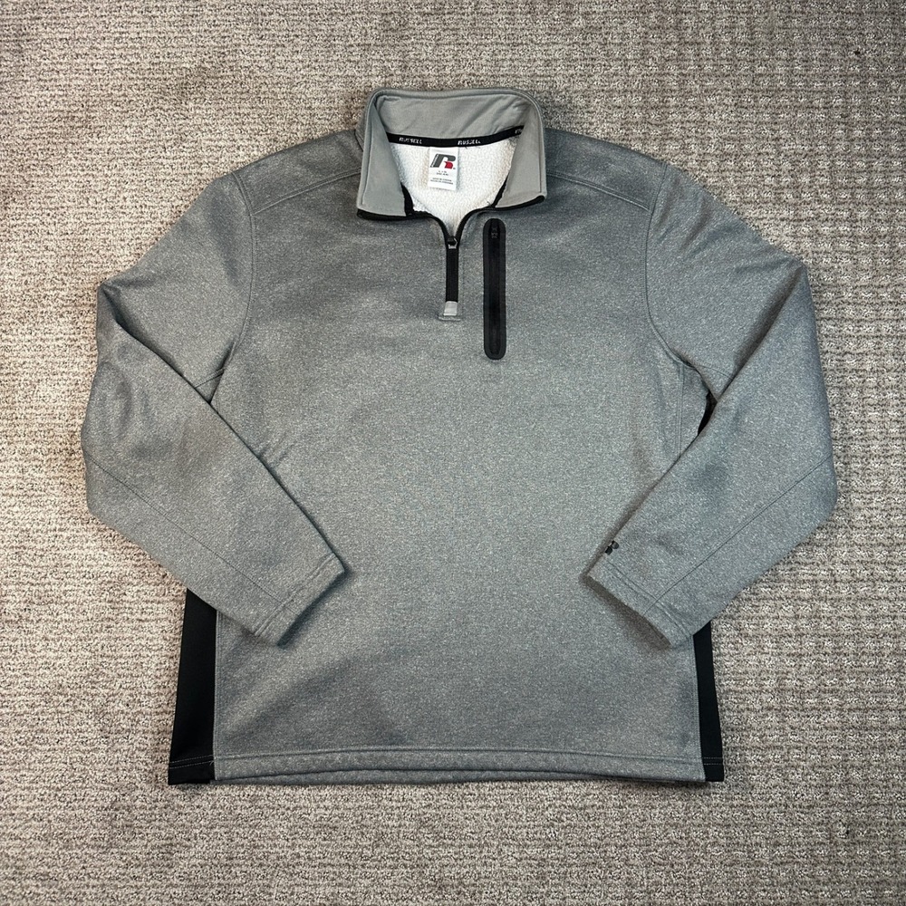 Russell Athletic Mens Quarter Zip Pullover Gray Fleece Lined Jacket Size Large